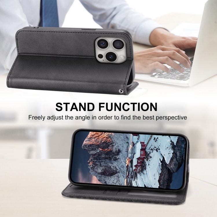 For iPhone 16 Pro Cubic Grid Calf Texture Magnetic Leather Phone Case(Black) For iPhone 16 Pro Cubic Grid Calf Texture Magnetic Leather Phone Case(Black)