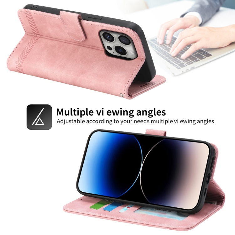 For iPhone 16 Pro Dierfeng Dream Line TPU + PU Leather Phone Case(Pink) For iPhone 16 Pro Dierfeng Dream Line TPU + PU Leather Phone Case(Pink)