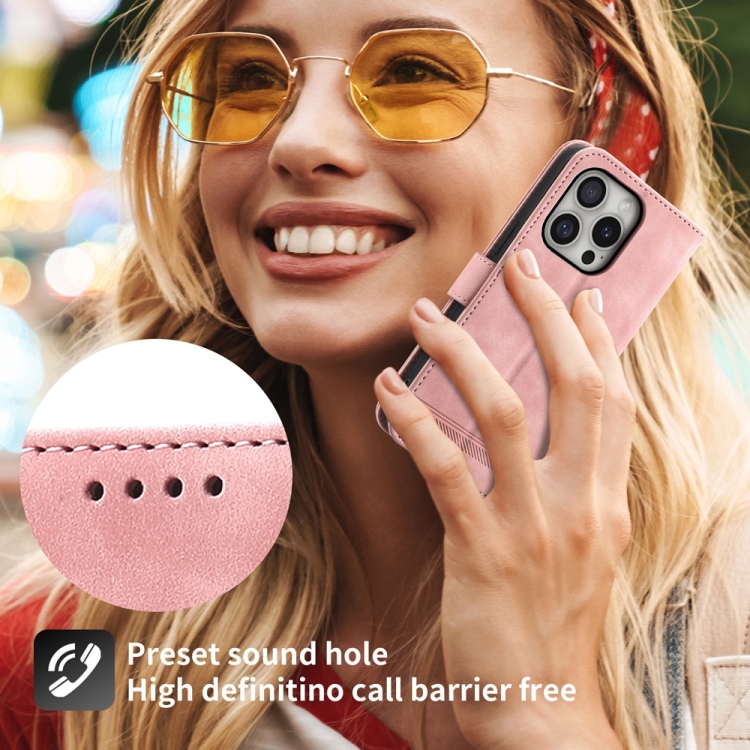 For iPhone 16 Pro Dierfeng Dream Line TPU + PU Leather Phone Case(Pink) For iPhone 16 Pro Dierfeng Dream Line TPU + PU Leather Phone Case(Pink)