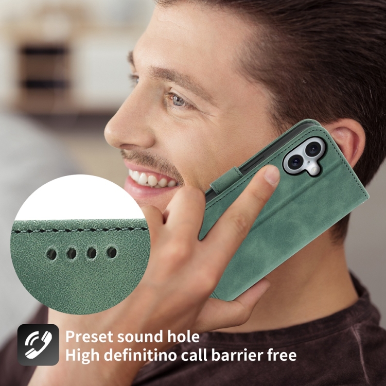 For iPhone 16 Plus Dierfeng Dream Line TPU + PU Leather Phone Case(Green) For iPhone 16 Plus Dierfeng Dream Line TPU + PU Leather Phone Case(Green)