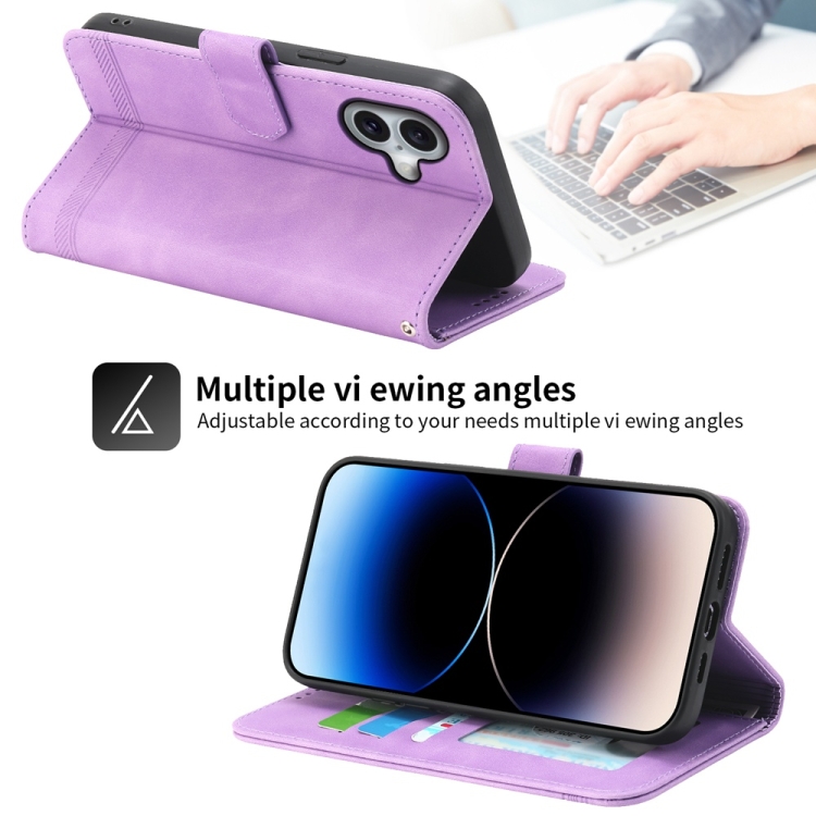 For iPhone 16 Dierfeng Dream Line TPU + PU Leather Phone Case(Purple) For iPhone 16 Dierfeng Dream Line TPU + PU Leather Phone Case(Purple)