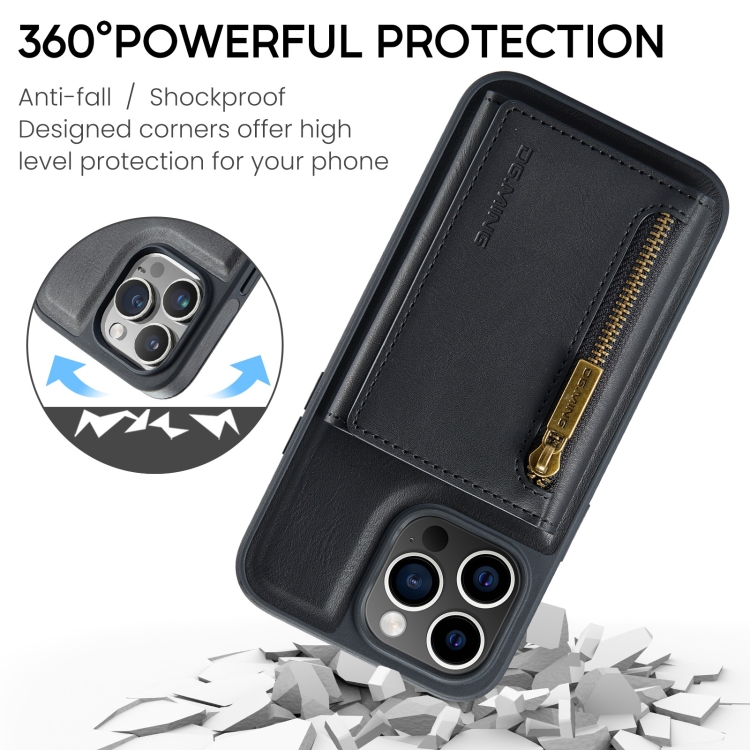 For iPhone 15 Pro DG.MING M5 Series Zip RFID Multi Card Detachable Leather Phone Case(Black) For iPhone 15 Pro DG.MING M5 Series Zip RFID Multi Card Detachable Leather Phone Case(Black)