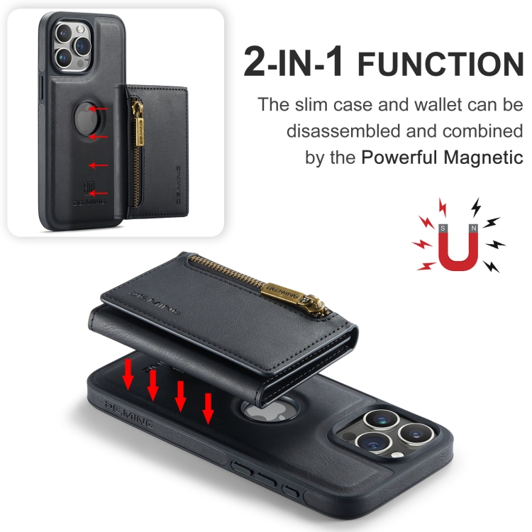 For iPhone 15 Pro DG.MING M5 Series Zip RFID Multi Card Detachable Leather Phone Case(Black) For iPhone 15 Pro DG.MING M5 Series Zip RFID Multi Card Detachable Leather Phone Case(Black)