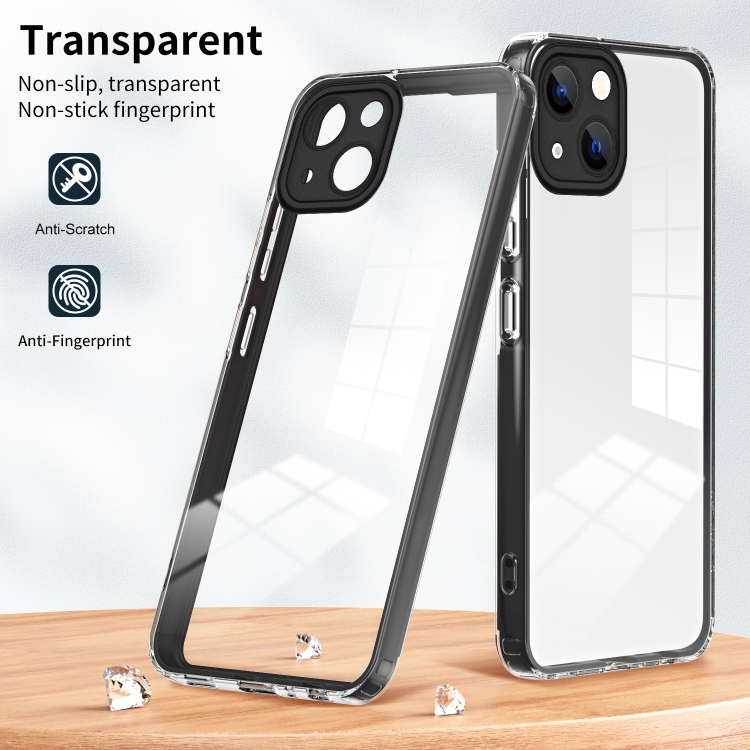 For iPhone 15 3 in 1 Clear TPU Color PC Frame Phone Case(Black)