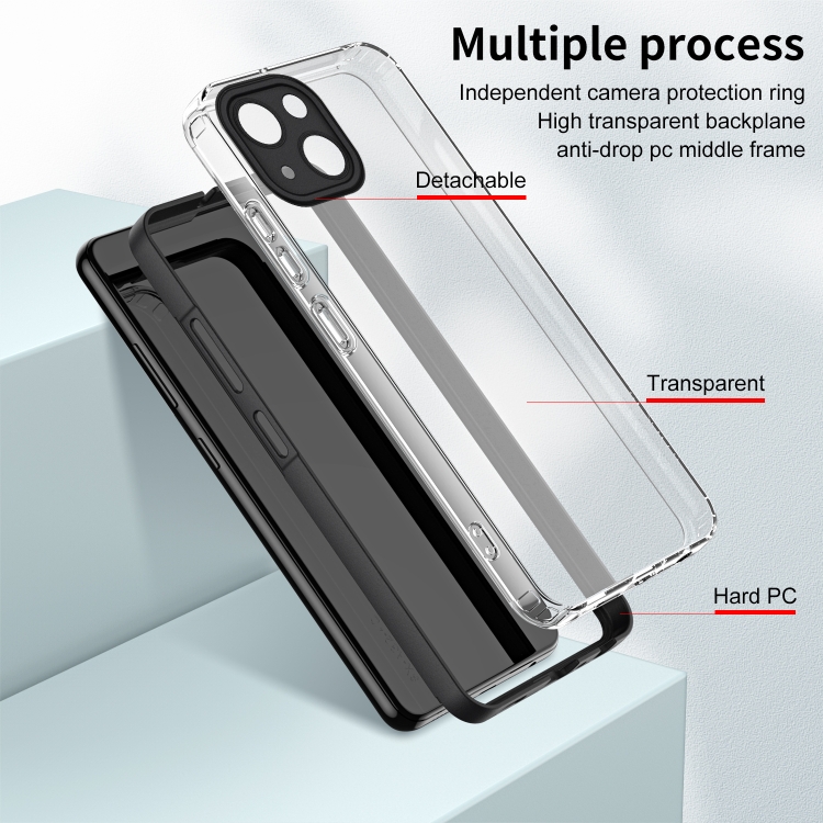 For iPhone 15 3 in 1 Clear TPU Color PC Frame Phone Case(Black)