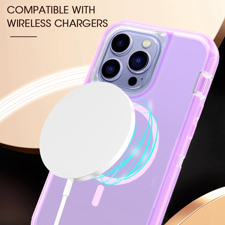 For iPhone 14 Pro Shockproof MagSafe Magnetic Phone Case(Transparent Purple) For iPhone 14 Pro Shockproof MagSafe Magnetic Phone Case(Transparent Purple)