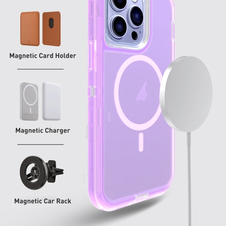 For iPhone 14 Pro Shockproof MagSafe Magnetic Phone Case(Transparent Purple) For iPhone 14 Pro Shockproof MagSafe Magnetic Phone Case(Transparent Purple)