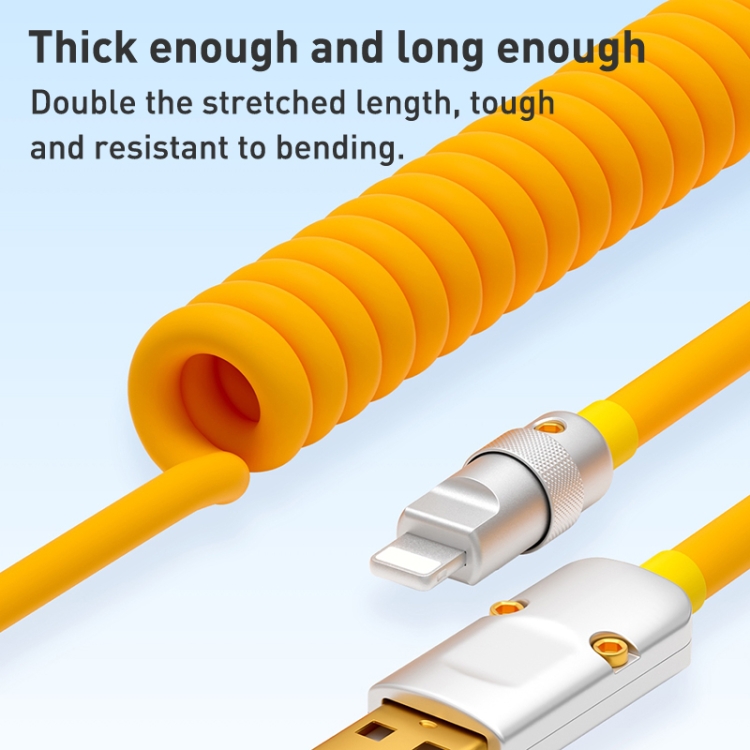 XJ-U101 USB to 8 Pin Spring Charging Data Cable, Length: 1.5m(Yellow) XJ-U101 USB to 8 Pin Spring Charging Data Cable, Length: 1.5m(Yellow)
