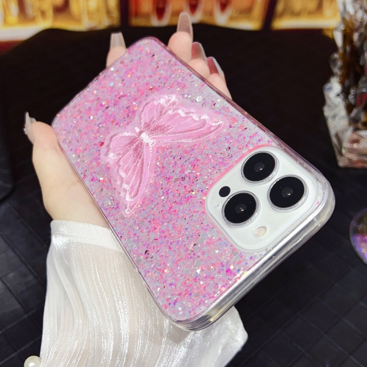 For iPhone 14 Starry Sequin Embroidered Butterfly Epoxy TPU Phone Case(Pink) For iPhone 14 Starry Sequin Embroidered Butterfly Epoxy TPU Phone Case(Pink)