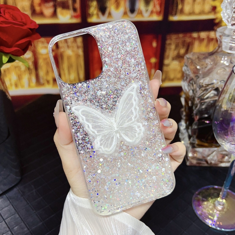 For iPhone 14 Pro Starry Sequin Embroidered Butterfly Epoxy TPU Phone Case(Silver) For iPhone 14 Pro Starry Sequin Embroidered Butterfly Epoxy TPU Phone Case(Silver)