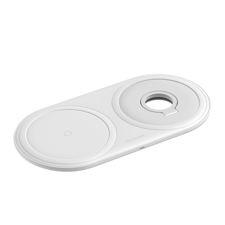Baseus WXPL-B02 Planet 2 in 1 QI Dual Charge Wireless Charger Set for QI Standard Mobile Phones & iWatch, with Removable Watch Storage Box & Type-C Data Cable & Single USB Interface Travel Charger EU Plug(White)