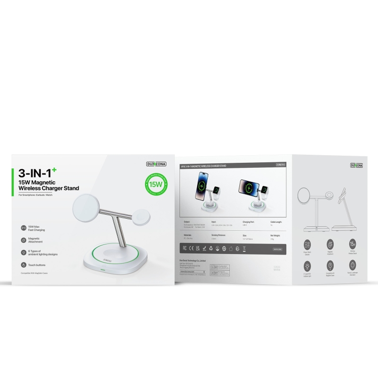 DUZZONA W16 15W 3 in 1 MagSafe Magnetic Wireless Charging Stand(White) DUZZONA W16 15W 3 in 1 MagSafe Magnetic Wireless Charging Stand(White)