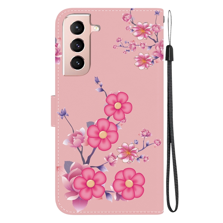 For Samsung Galaxy S21+ 5G Crystal Texture Colored Drawing Leather Phone Case(Cherry Blossoms)