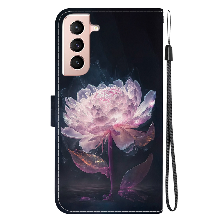 For Samsung Galaxy S22 5G Crystal Texture Colored Drawing Leather Phone Case(Purple Peony)