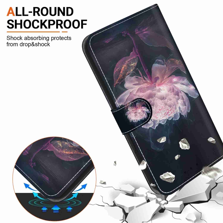 For Samsung Galaxy S22 5G Crystal Texture Colored Drawing Leather Phone Case(Purple Peony)