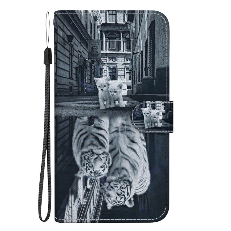 For Samsung Galaxy S23 5G Crystal Texture Colored Drawing Leather Phone Case(Cat Tiger Reflection) For Samsung Galaxy S23 5G Crystal Texture Colored Drawing Leather Phone Case(Cat Tiger Reflection)