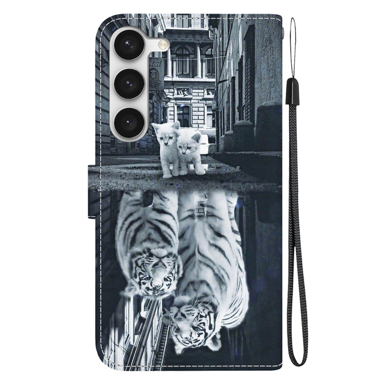For Samsung Galaxy S23 5G Crystal Texture Colored Drawing Leather Phone Case(Cat Tiger Reflection) For Samsung Galaxy S23 5G Crystal Texture Colored Drawing Leather Phone Case(Cat Tiger Reflection)