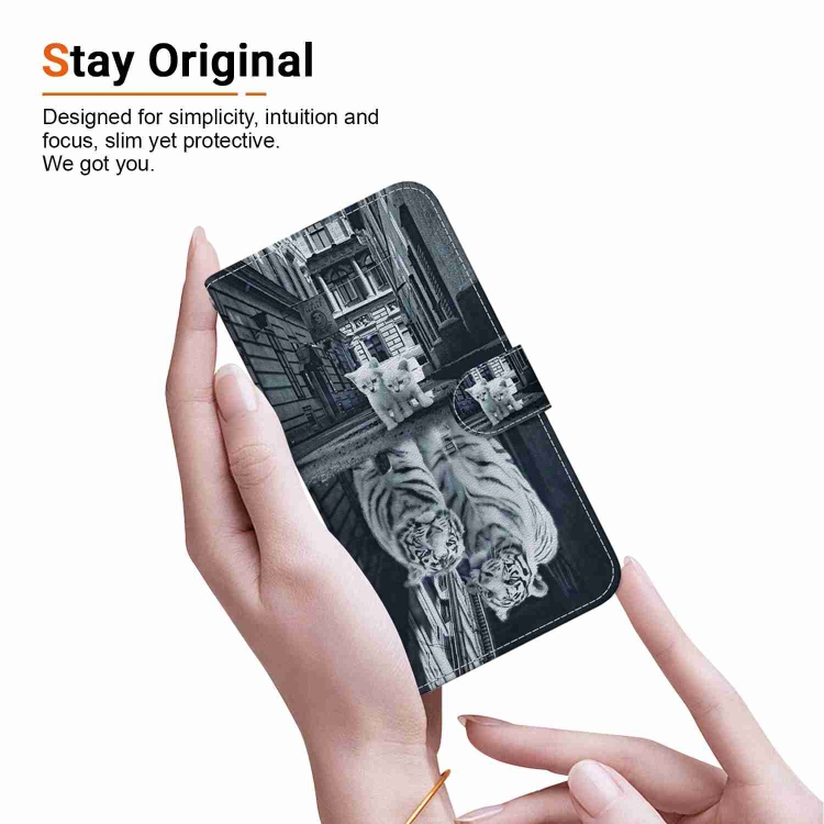 For Samsung Galaxy S23 5G Crystal Texture Colored Drawing Leather Phone Case(Cat Tiger Reflection) For Samsung Galaxy S23 5G Crystal Texture Colored Drawing Leather Phone Case(Cat Tiger Reflection)