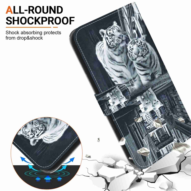 For Samsung Galaxy S23 5G Crystal Texture Colored Drawing Leather Phone Case(Cat Tiger Reflection) For Samsung Galaxy S23 5G Crystal Texture Colored Drawing Leather Phone Case(Cat Tiger Reflection)