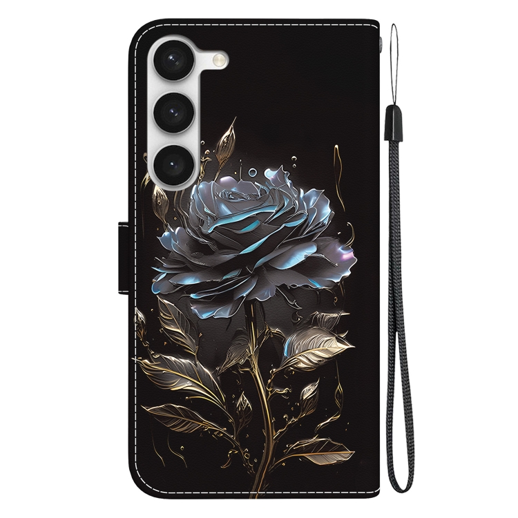 For Samsung Galaxy S23+ 5G Crystal Texture Colored Drawing Leather Phone Case(Black Rose) For Samsung Galaxy S23+ 5G Crystal Texture Colored Drawing Leather Phone Case(Black Rose)
