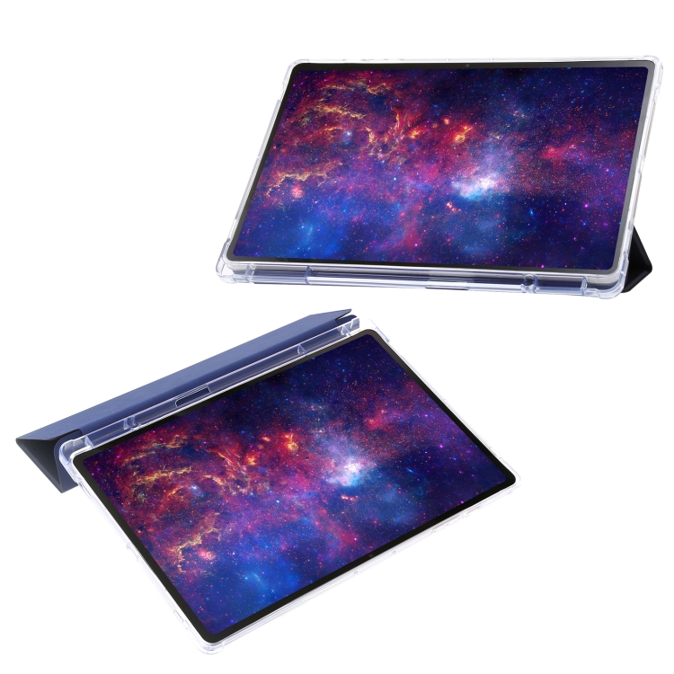 For Samsung Galaxy Tab S9 3-Fold Clear Acrylic Leather Tablet Case(Dark Blue) For Samsung Galaxy Tab S9 3-Fold Clear Acrylic Leather Tablet Case(Dark Blue)