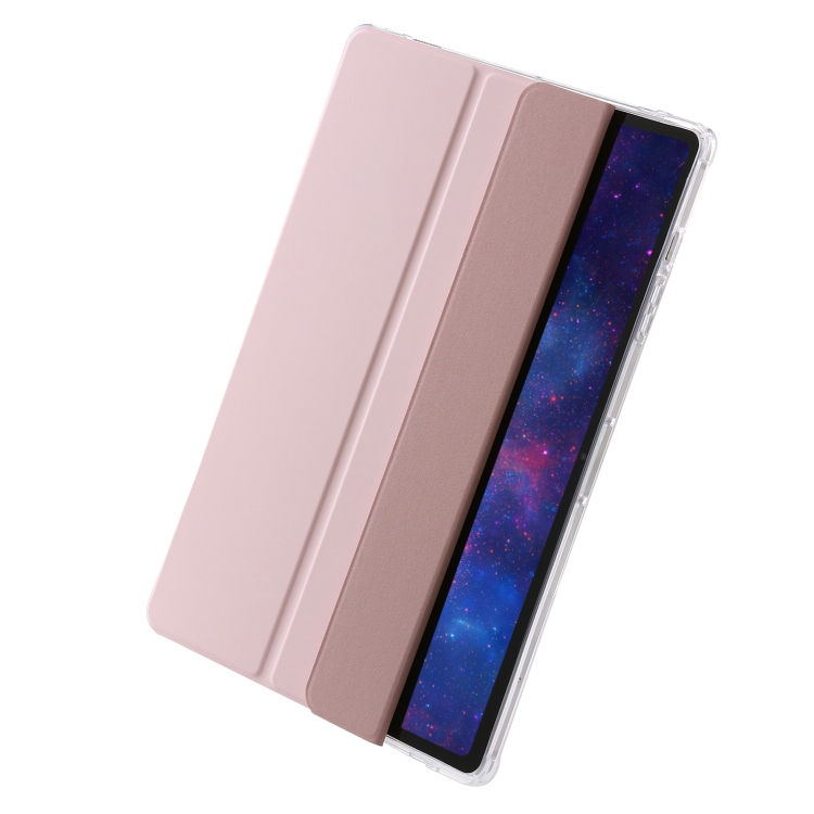 Para Samsung Galaxy Tab S9 + Funda para tableta de cuero acrílico transparente de 3 pliegues (rosa) - 2