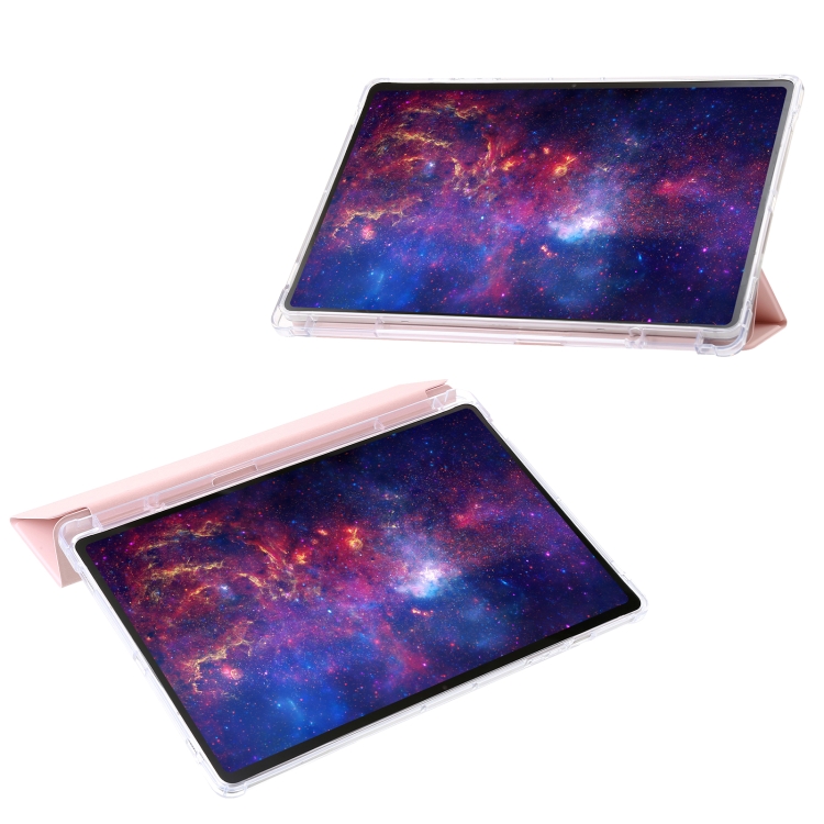 Para Samsung Galaxy Tab S9 + Funda para tableta de cuero acrílico transparente de 3 pliegues (rosa) - 3