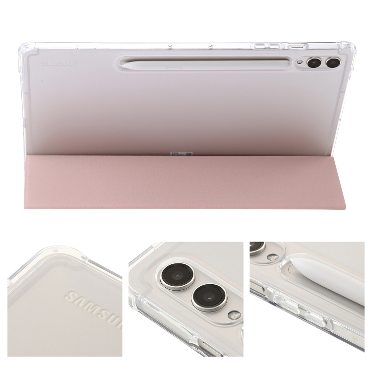 Para Samsung Galaxy Tab S9 + Funda para tableta de cuero acrílico transparente de 3 pliegues (rosa) - 4