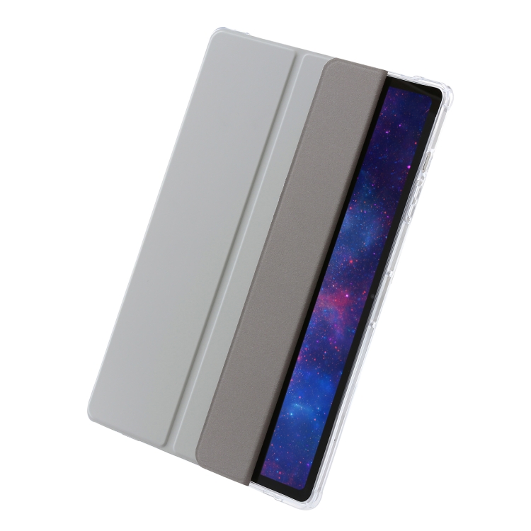Para Samsung Galaxy Tab S9 Ultra Funda para tableta de cuero acrílico transparente de 3 pliegues (gris) - 2
