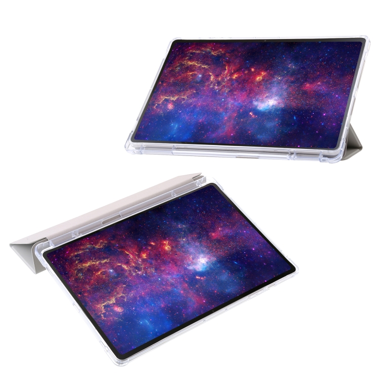 Para Samsung Galaxy Tab S9 Ultra Funda para tableta de cuero acrílico transparente de 3 pliegues (gris) - 3