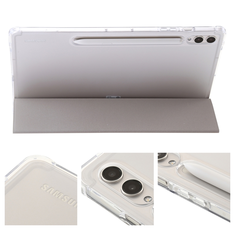Para Samsung Galaxy Tab S9 Ultra Funda para tableta de cuero acrílico transparente de 3 pliegues (gris) - 4