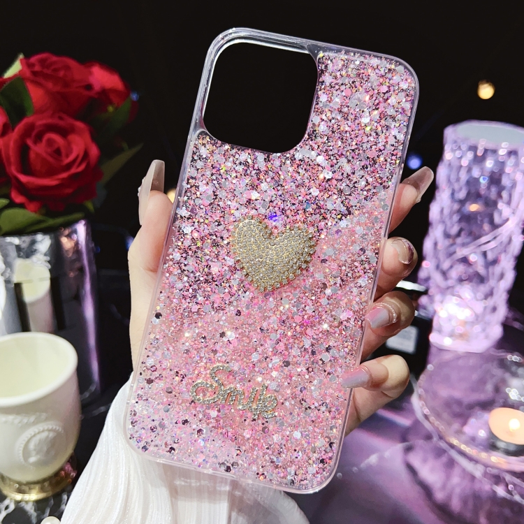 For iPhone 14 Starry Sequin Diamond Heart Epoxy TPU Phone Case(Pink) For iPhone 14 Starry Sequin Diamond Heart Epoxy TPU Phone Case(Pink)