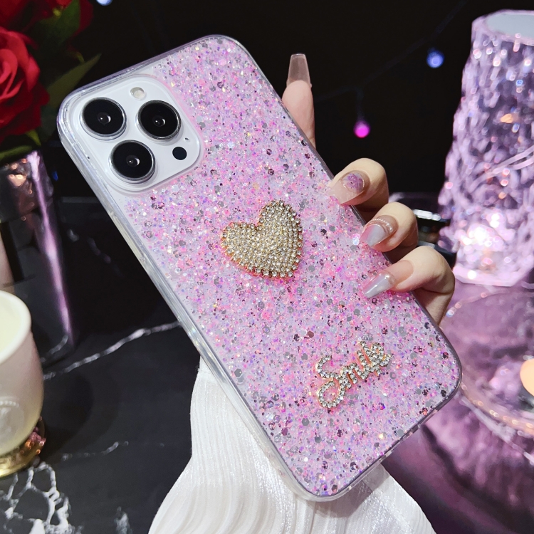 For iPhone 14 Starry Sequin Diamond Heart Epoxy TPU Phone Case(Pink) For iPhone 14 Starry Sequin Diamond Heart Epoxy TPU Phone Case(Pink)