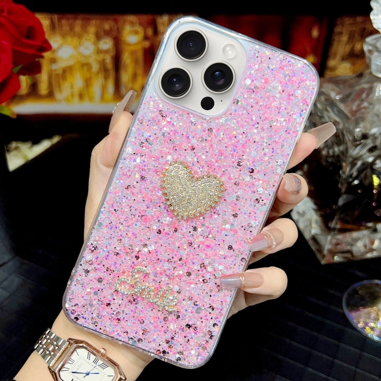 For iPhone 14 Starry Sequin Diamond Heart Epoxy TPU Phone Case(Pink) For iPhone 14 Starry Sequin Diamond Heart Epoxy TPU Phone Case(Pink)