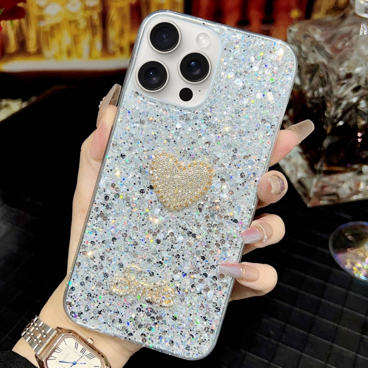 For iPhone 14 Pro Starry Sequin Diamond Heart Epoxy TPU Phone Case(Silver) For iPhone 14 Pro Starry Sequin Diamond Heart Epoxy TPU Phone Case(Silver)