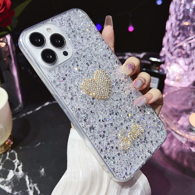 For iPhone 11 Pro Starry Sequin Diamond Heart Epoxy TPU Phone Case(Silver) For iPhone 11 Pro Starry Sequin Diamond Heart Epoxy TPU Phone Case(Silver)