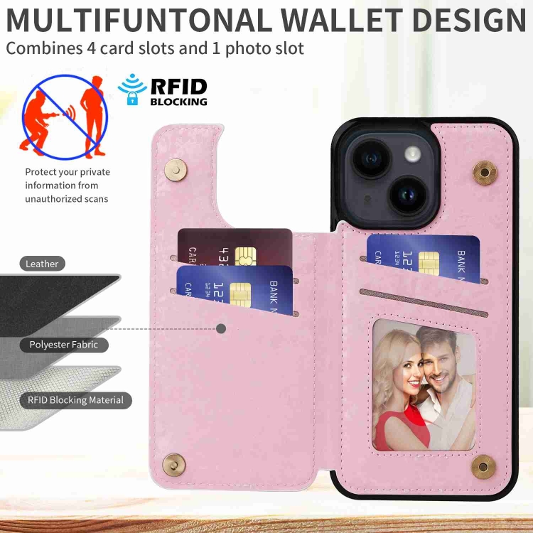 For iPhone 14 Printed Double Buckle RFID Anti-theft Phone Case(Pastoral Rose) For iPhone 14 Printed Double Buckle RFID Anti-theft Phone Case(Pastoral Rose)