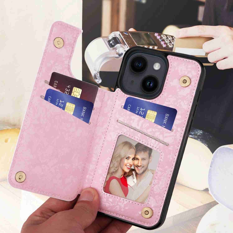For iPhone 14 Printed Double Buckle RFID Anti-theft Phone Case(Pastoral Rose) For iPhone 14 Printed Double Buckle RFID Anti-theft Phone Case(Pastoral Rose)