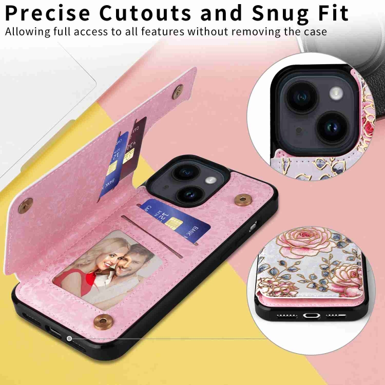 For iPhone 14 Printed Double Buckle RFID Anti-theft Phone Case(Pastoral Rose) For iPhone 14 Printed Double Buckle RFID Anti-theft Phone Case(Pastoral Rose)