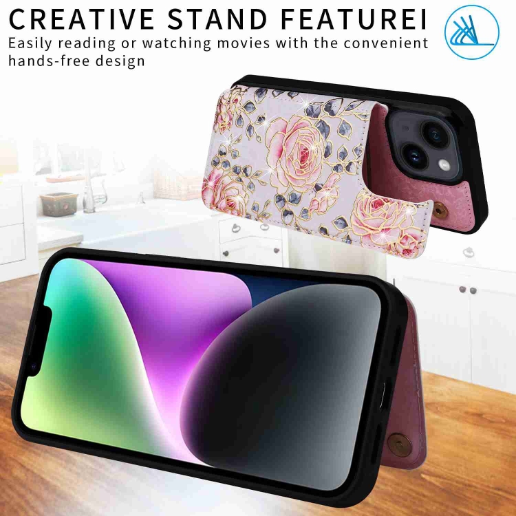 For iPhone 14 Printed Double Buckle RFID Anti-theft Phone Case(Pastoral Rose) For iPhone 14 Printed Double Buckle RFID Anti-theft Phone Case(Pastoral Rose)