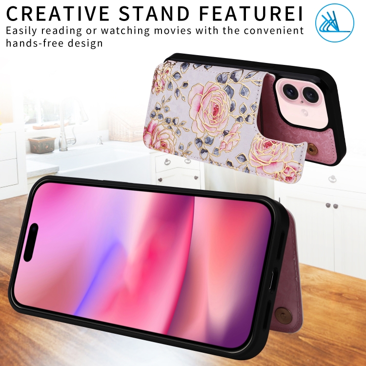 For iPhone 16 Printed Double Buckle RFID Anti-theft Phone Case(Pastoral Rose) For iPhone 16 Printed Double Buckle RFID Anti-theft Phone Case(Pastoral Rose)