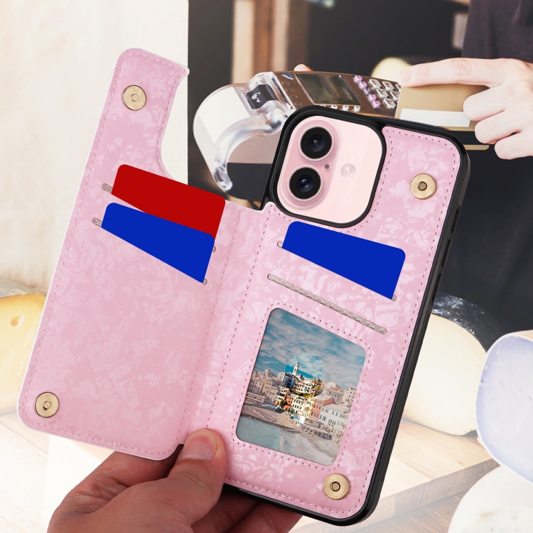 For iPhone 16 Printed Double Buckle RFID Anti-theft Phone Case(Pastoral Rose) For iPhone 16 Printed Double Buckle RFID Anti-theft Phone Case(Pastoral Rose)