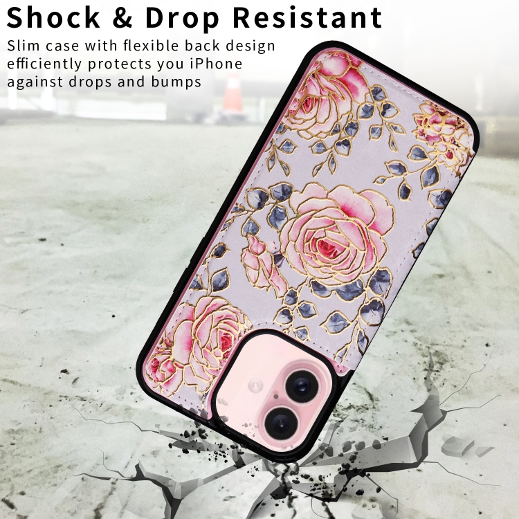 For iPhone 16 Printed Double Buckle RFID Anti-theft Phone Case(Pastoral Rose) For iPhone 16 Printed Double Buckle RFID Anti-theft Phone Case(Pastoral Rose)