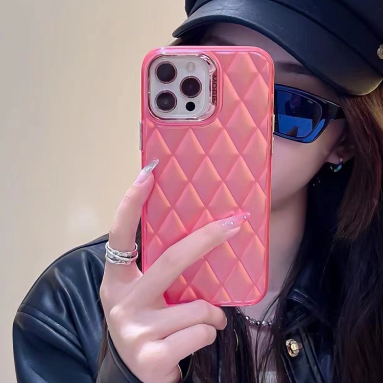 For iPhone 14 Pro 3D Rhombus Electroplating TPU Hybrid PC Phone Case(Rose Red) For iPhone 14 Pro 3D Rhombus Electroplating TPU Hybrid PC Phone Case(Rose Red)