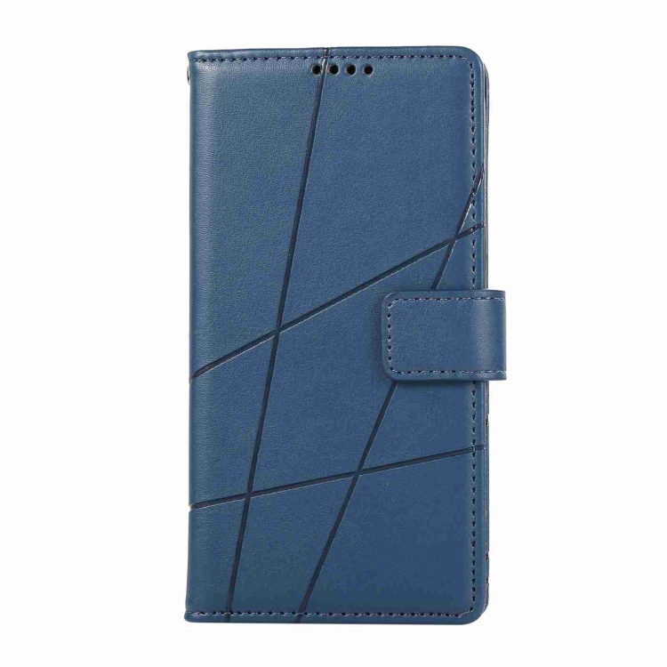 For iPhone 14 PU Genuine Leather Texture Embossed Line Phone Case(Blue) - 1
