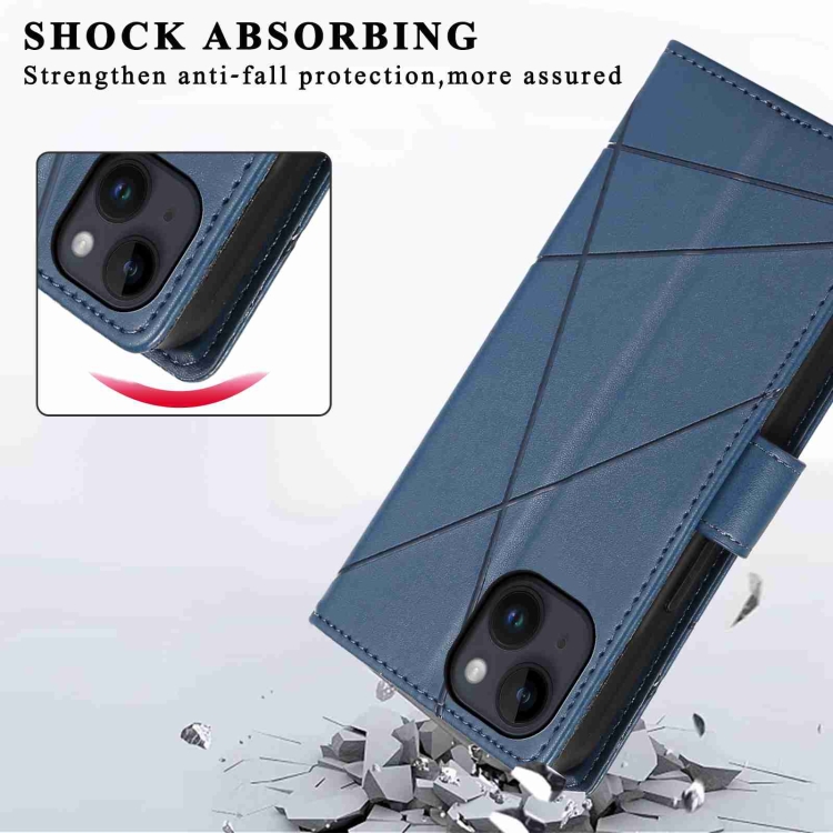 For iPhone 14 PU Genuine Leather Texture Embossed Line Phone Case(Blue) - 5