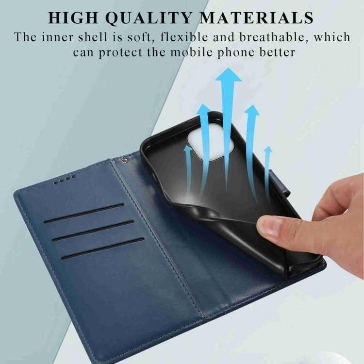 For iPhone 14 PU Genuine Leather Texture Embossed Line Phone Case(Blue) - 6