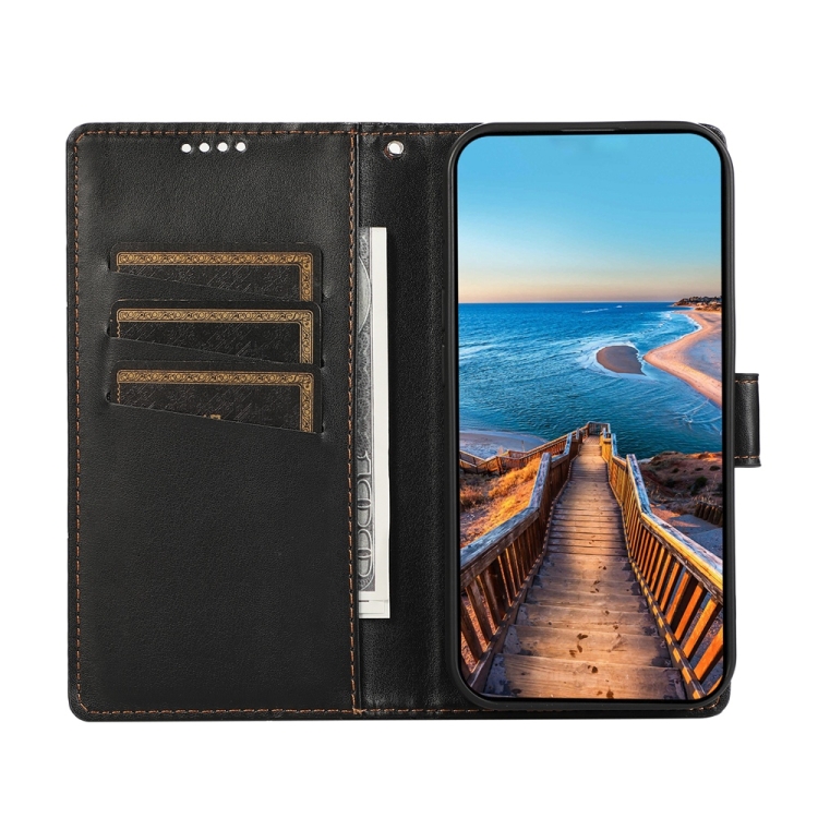 For iPhone 16 PU Genuine Leather Texture Embossed Line Phone Case(Black) For iPhone 16 PU Genuine Leather Texture Embossed Line Phone Case(Black)