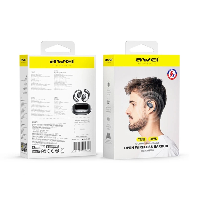 awei T80 Air Conduction Sport TWS Bluetooth Earbuds(Black) awei T80 Air Conduction Sport TWS Bluetooth Earbuds(Black)