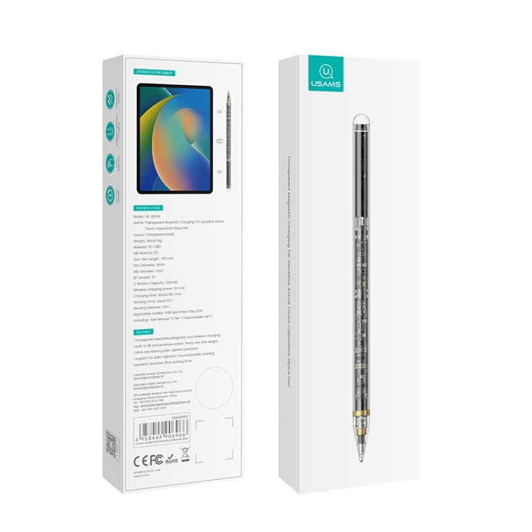 USAMS US-ZB264 Transparent Magnetic Anti-accidental Touch Active Touch Capacitive Pen(Black) - 6